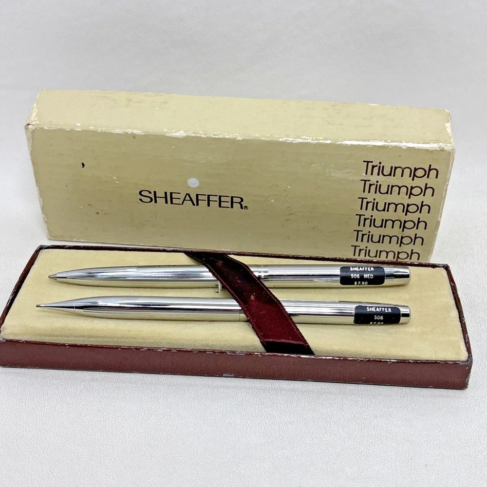 Vintage Shaeffer 506 Medium Ball Point And Pencil Set Polished Chrome NOS